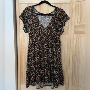 Urban Outfitters Black Floral Swing Mini Dress with Flutter Sleeves